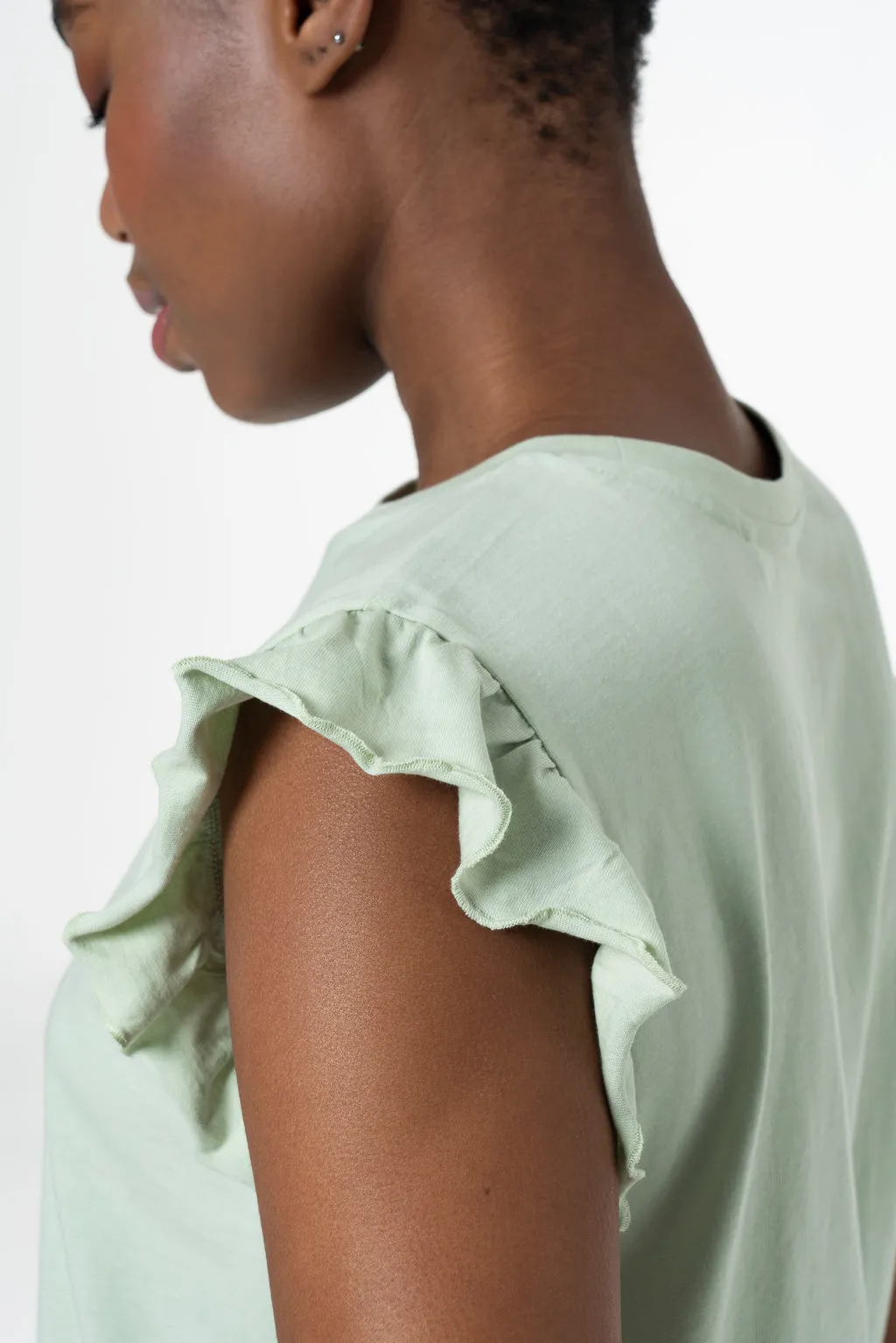 Frill Detail T-Shirt _ 143382 _ Sage sold by Refinery product image thumbnail 4
