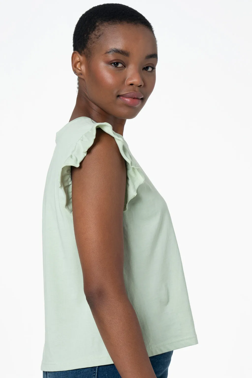 Frill Detail T-Shirt _ 143382 _ Sage sold by Refinery product image thumbnail 2