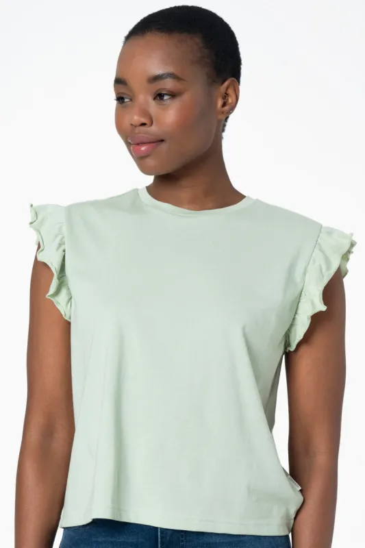 Frill Detail T-Shirt _ 143382 _ Sage sold by Refinery