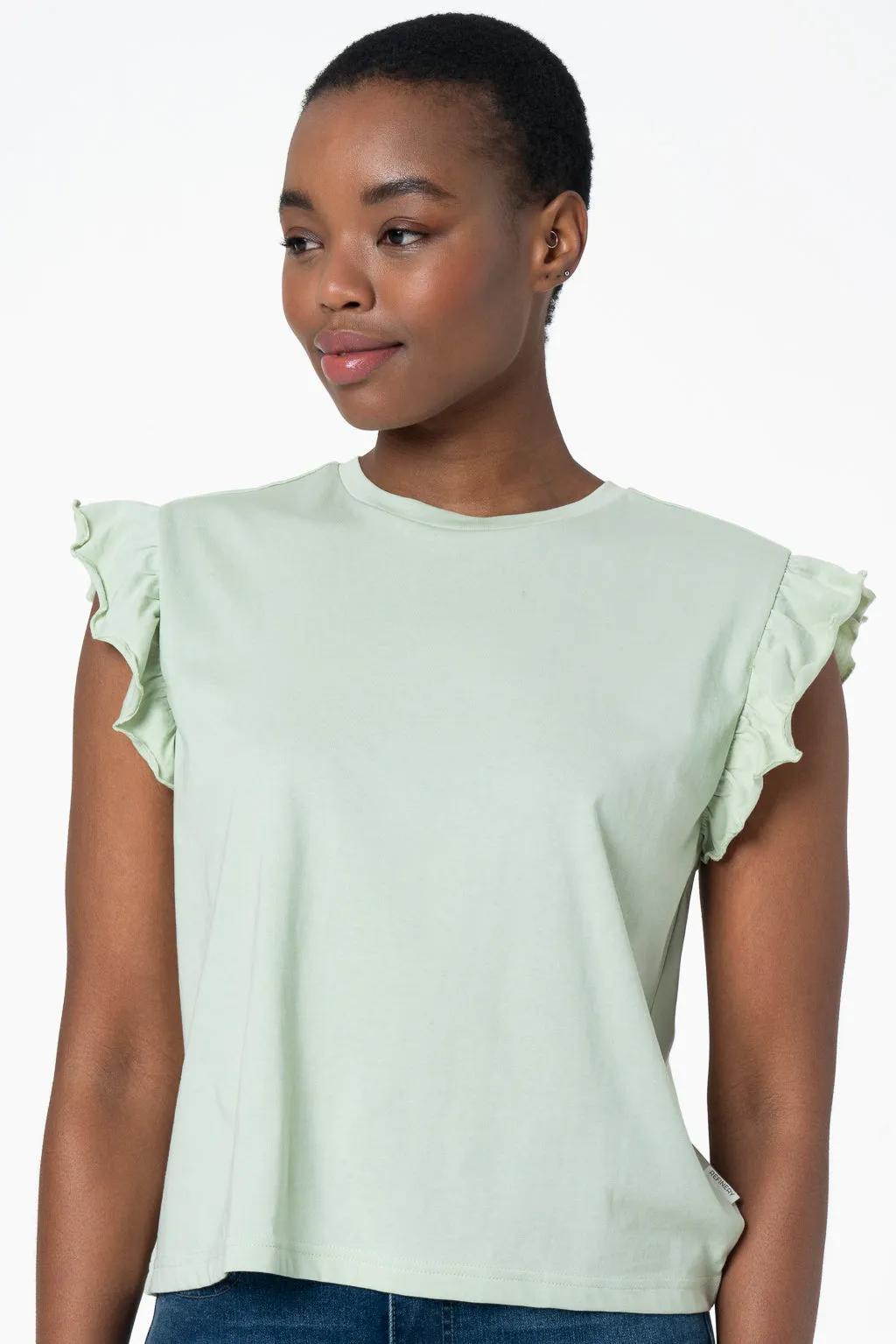 Frill Detail T-Shirt _ 143382 _ Sage sold by Refinery
