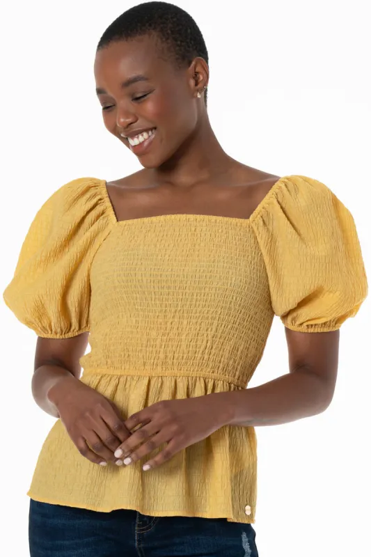 Shirred Top _ 143367 _ Yellow sold by Refinery
