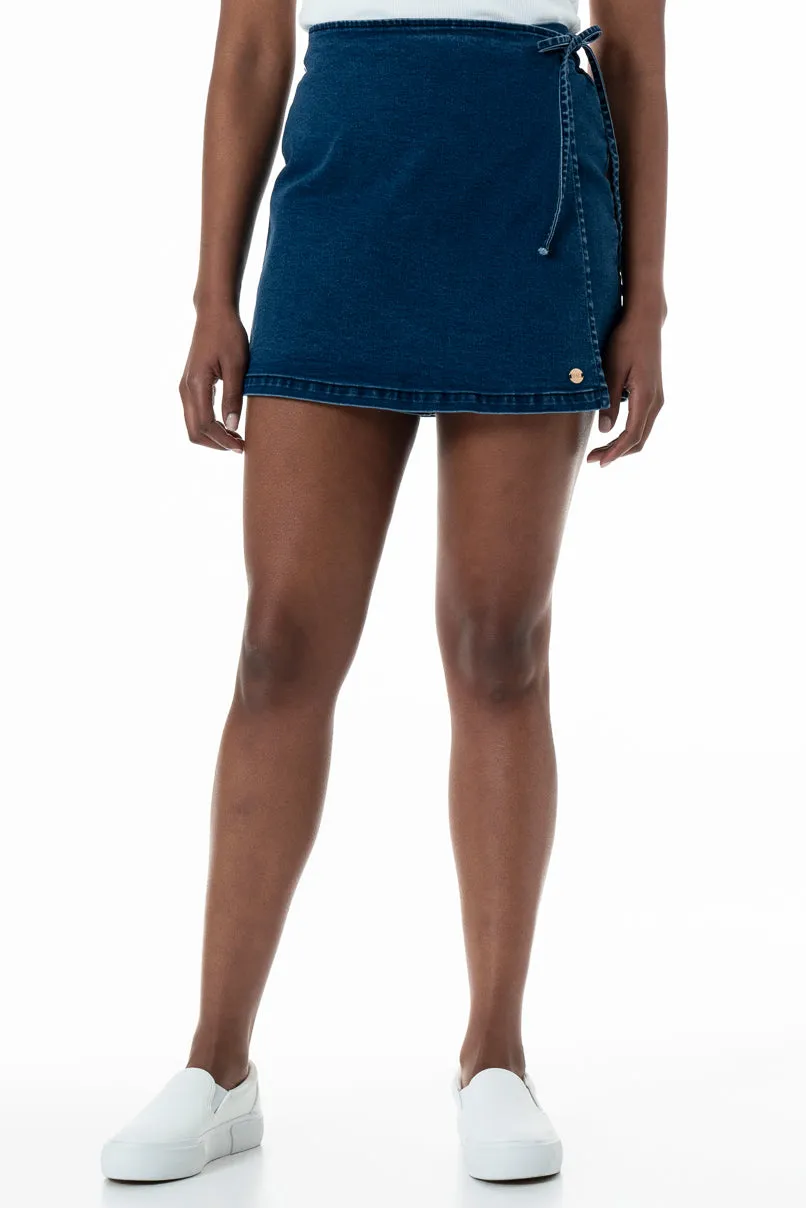 Denim Skort _ 151985 _ Mid Wash sold by Refinery