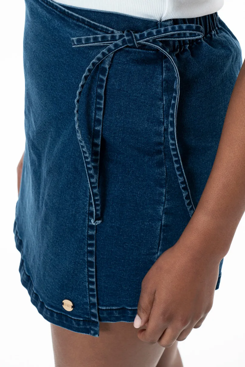 Denim Skort _ 151985 _ Mid Wash sold by Refinery product image thumbnail 4