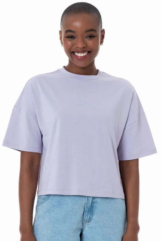 Boxy Branded T-Shirt _ 152271 _ Lilac sold by Refinery