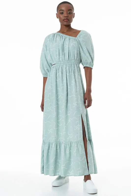 Asymmetric Neckline Dress _ 152152 _ Sage sold by Refinery