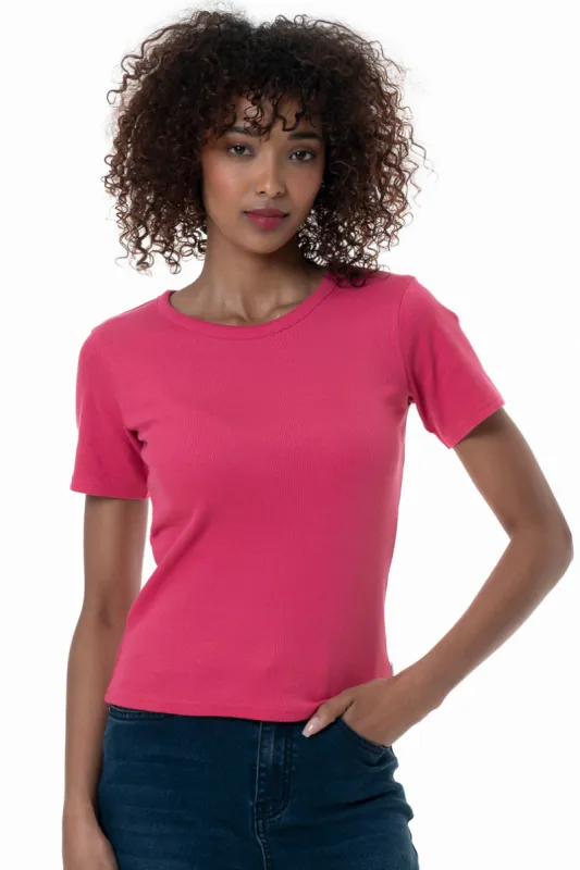 Ribbed T-Shirt _ 152258 _ Pink sold by Refinery