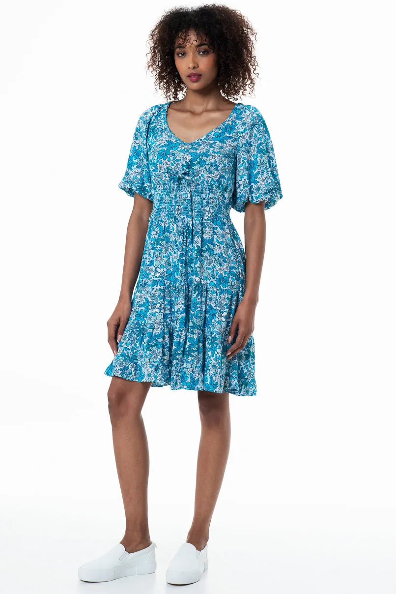 Puff Sleeve Tierred Dress _ 152173 _ Blue sold by Refinery