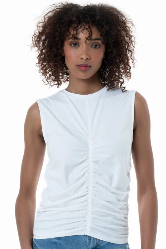 High Neck Ruched Tank Top _ 152295 _ Optic White sold by Refinery
