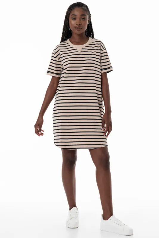 Striped T-Shirt Dress _ 153681 _ Stone sold by Refinery
