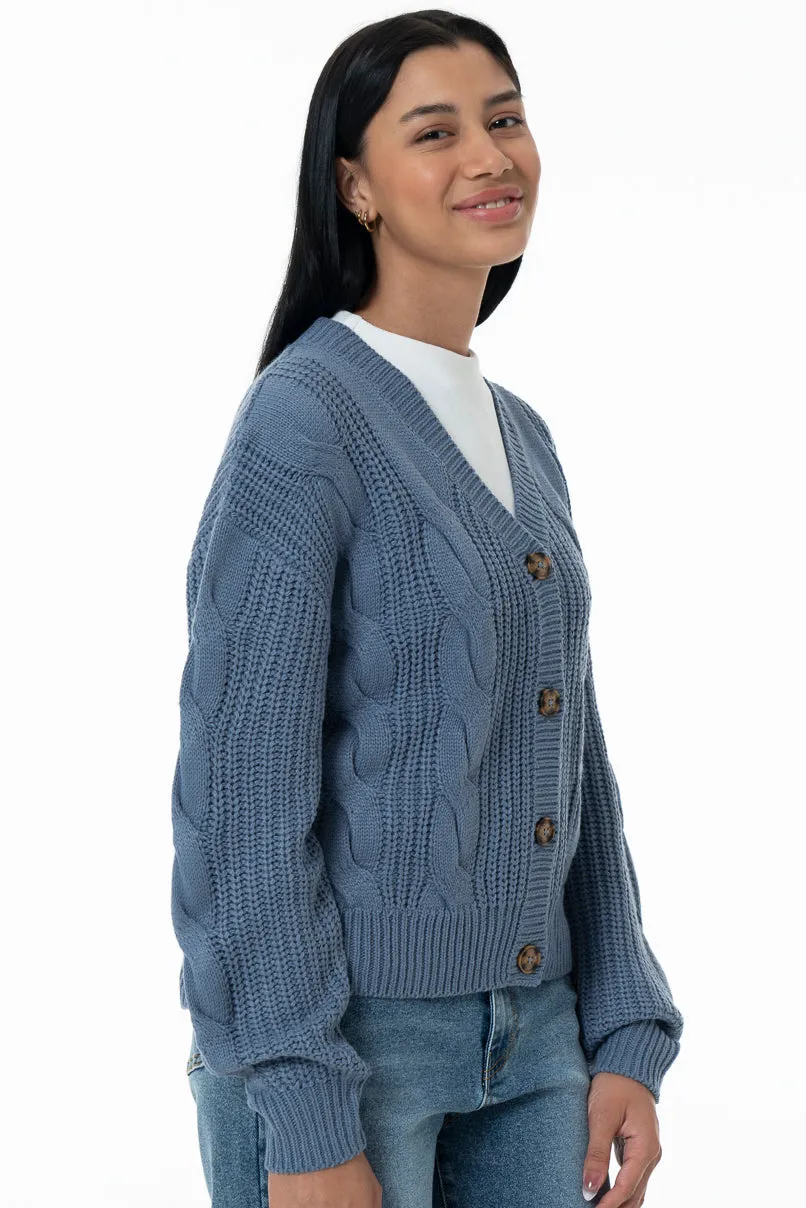 Chunky Cable Cardigan _ 157531 _ Blue sold by Refinery product image thumbnail 2