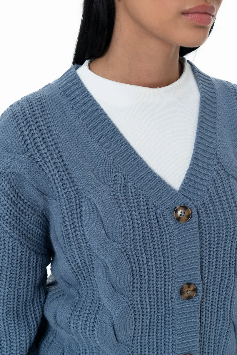 Chunky Cable Cardigan _ 157531 _ Blue sold by Refinery product image thumbnail 5