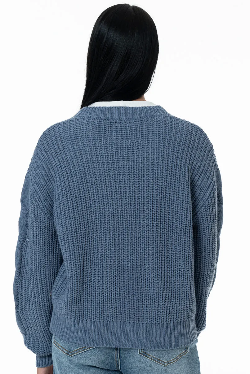 Chunky Cable Cardigan _ 157531 _ Blue sold by Refinery product image thumbnail 3
