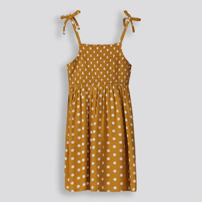 Girls Short Shirred Dress _ 153583 _ Yellow sold by Refinery