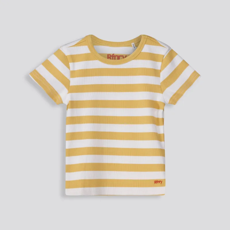 Girls Ribbed Stripe Tee _ 154808 _ Yellow sold by Refinery