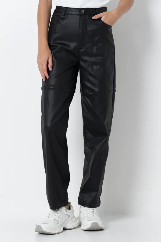 Straight Leg Black PU Pants sold by Refinery