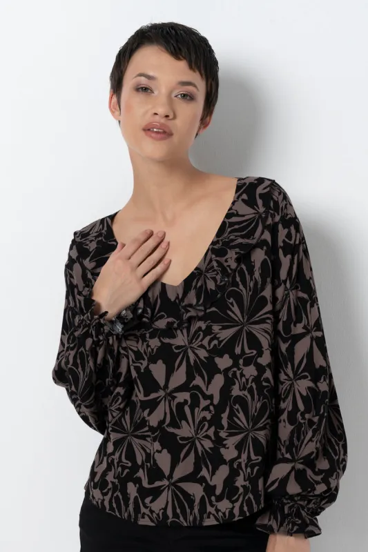 Floral Frill Blouse _ 157803 _ Black sold by Refinery