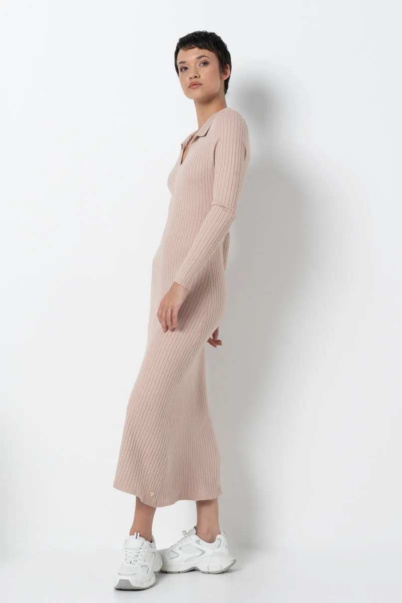 Ribbed Collar Dress _ 157588 _ Taupe sold by Refinery product image thumbnail 2