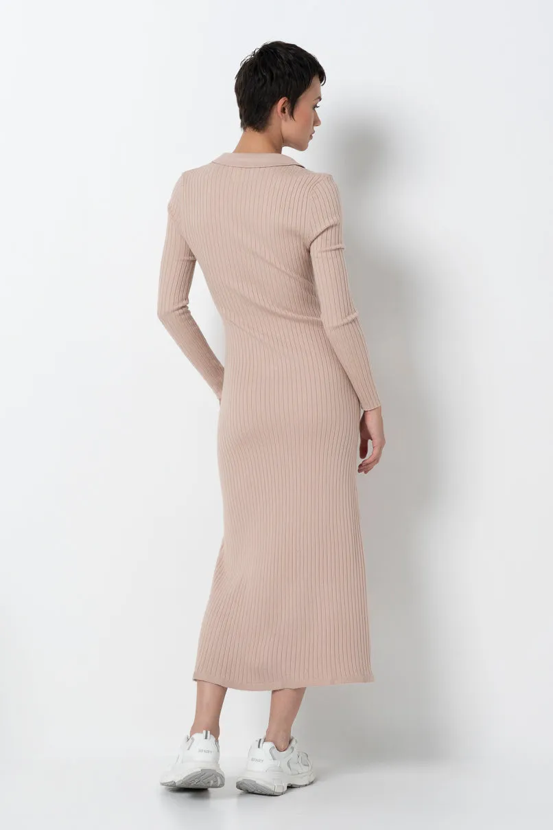 Ribbed Collar Dress _ 157588 _ Taupe sold by Refinery product image thumbnail 5