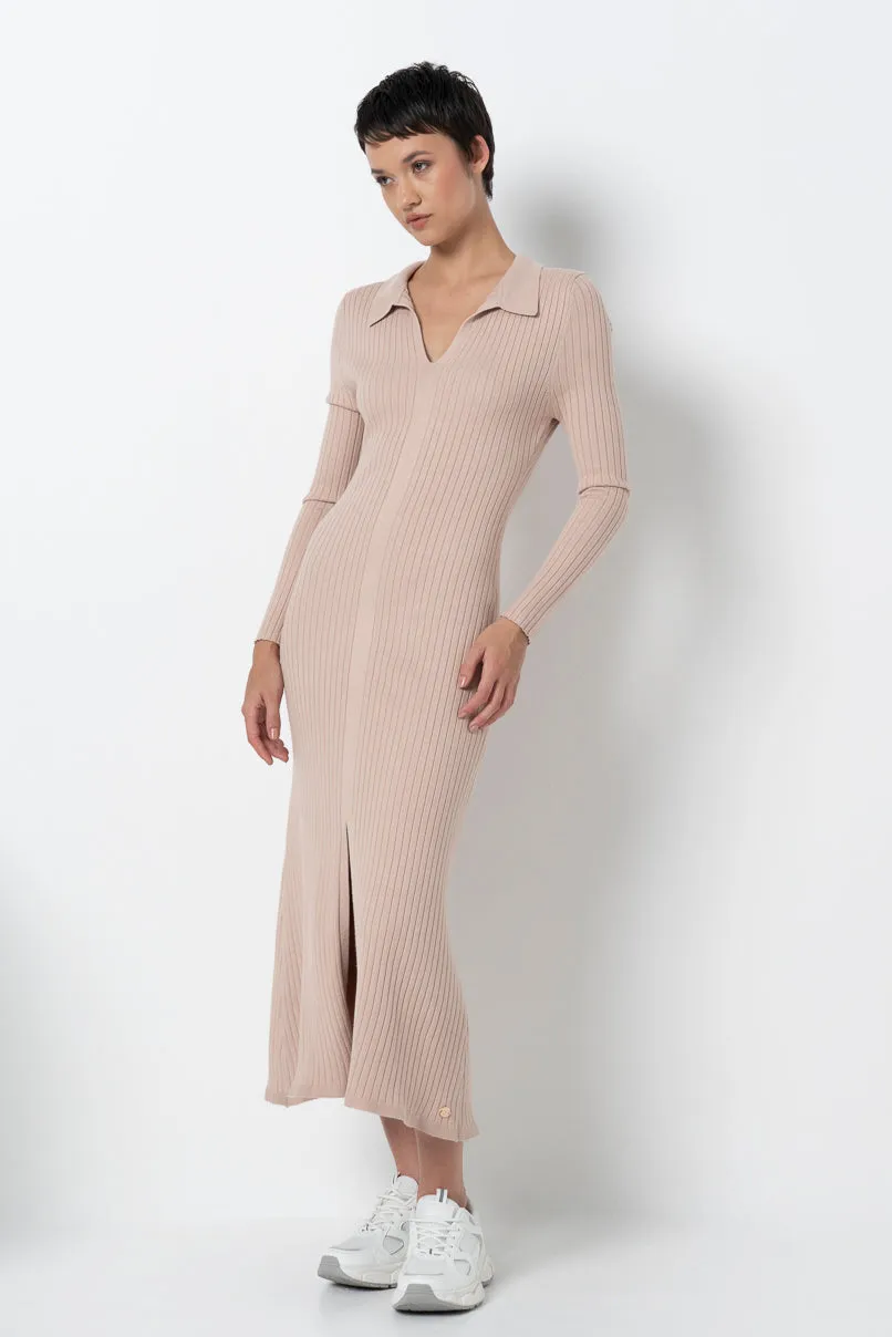 Ribbed Collar Dress _ 157588 _ Taupe sold by Refinery product image thumbnail 4