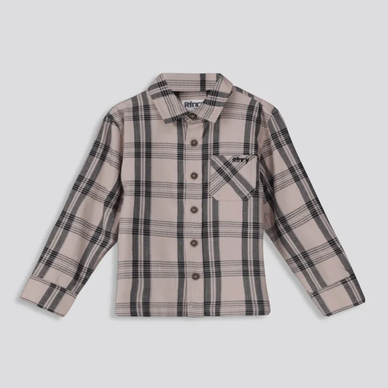 Boys Check Shirt _ 158867 _ Taupe sold by Refinery