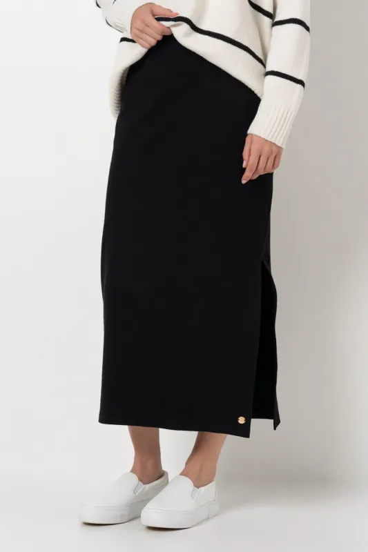 Ribbed Column Skirt _ 157827 _ Black sold by Refinery