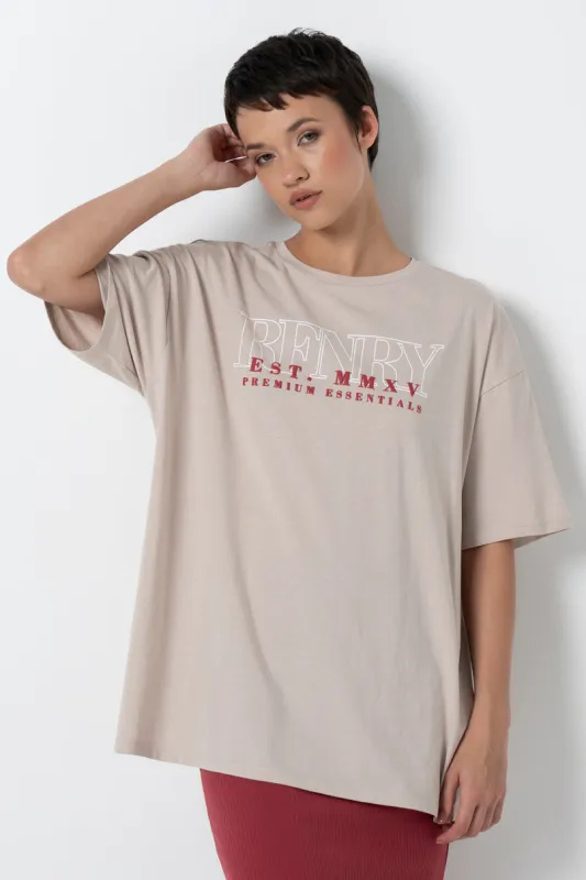 Oversized T-Shirt _ 157812 _ Taupe sold by Refinery