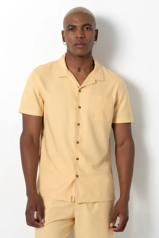 Linen-Like Shirt _ 161138 _ Ochre sold by Refinery