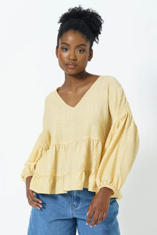 Tiered Sheer Top _ 163522 _ Yellow sold by Refinery