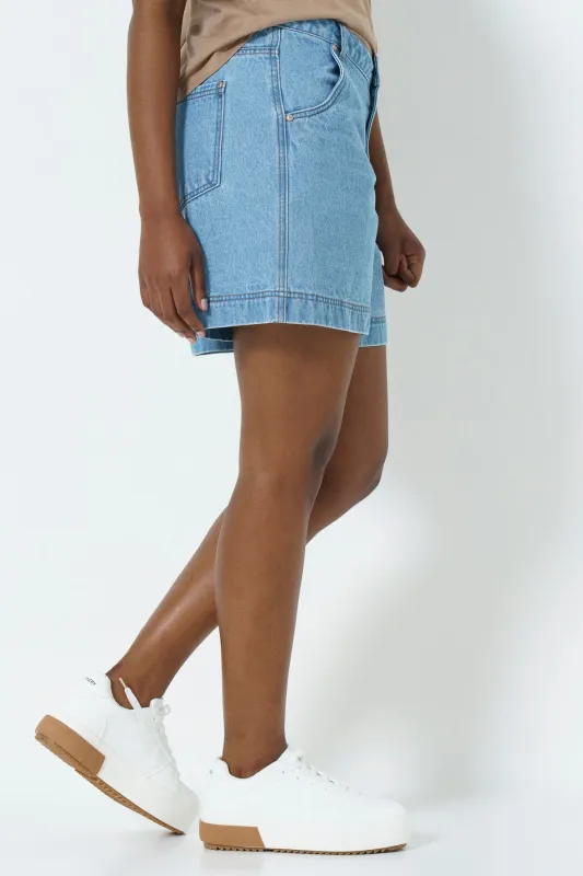 High Waist Denim Short sold by Refinery