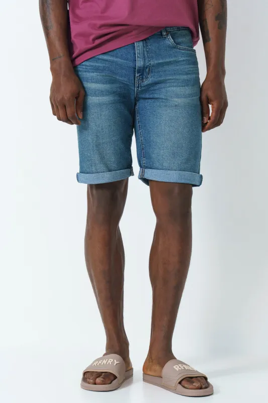 Mid Wash Denim Shorts sold by Refinery