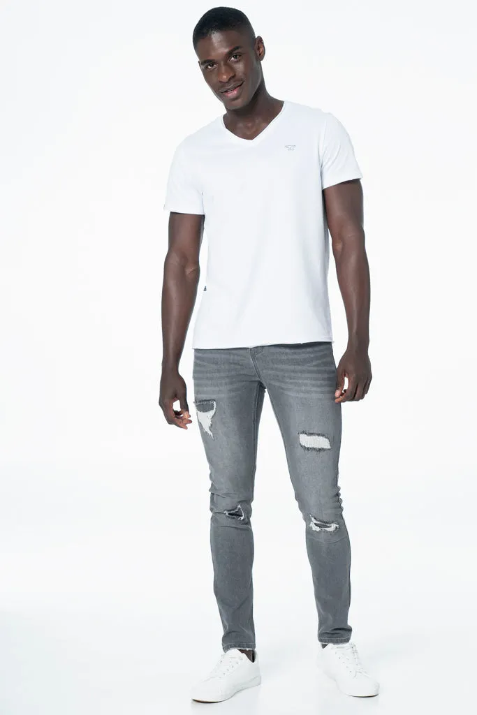 Rf02 Super Skinny Rip & Repair Jeans _ 131399 _ Grey Wash sold by Refinery