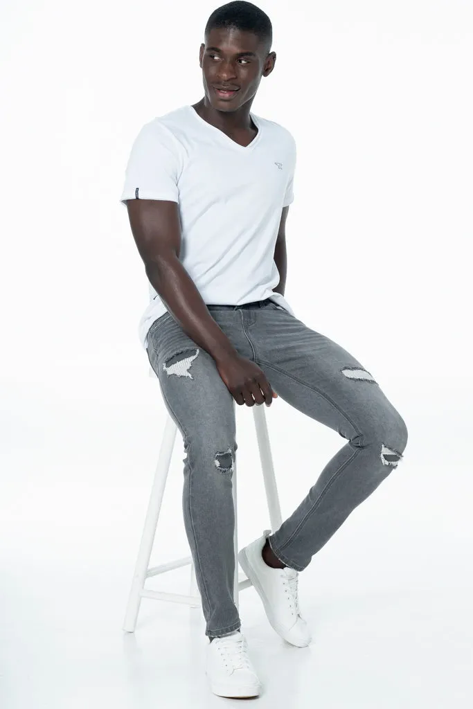 Rf02 Super Skinny Rip & Repair Jeans _ 131399 _ Grey Wash sold by Refinery product image thumbnail 5