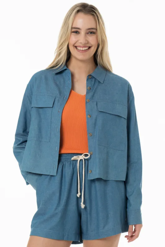 Chambray Long Sleeve Shirt _ 150087 _ Mid Wash sold by Refinery