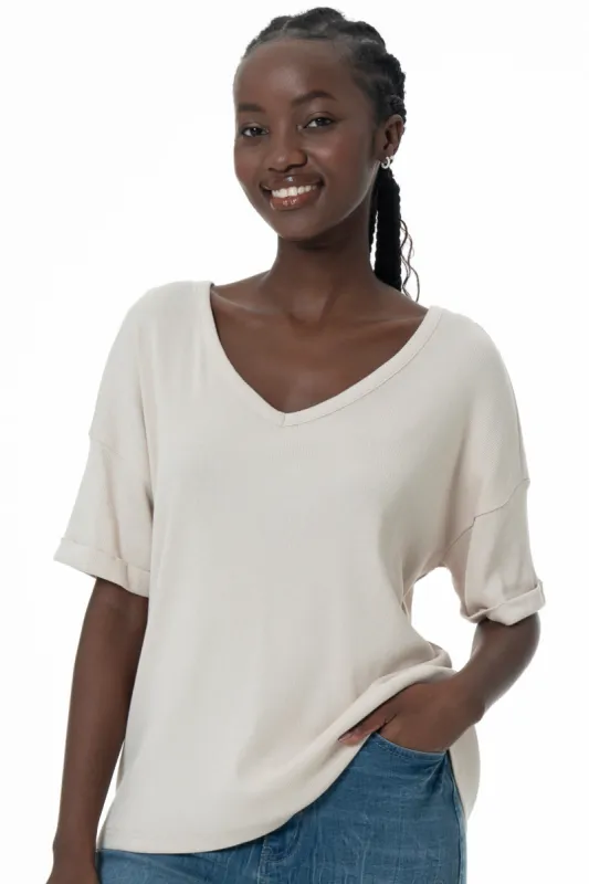 Boxy T-Shirt _ 145725 _ Stone sold by Refinery