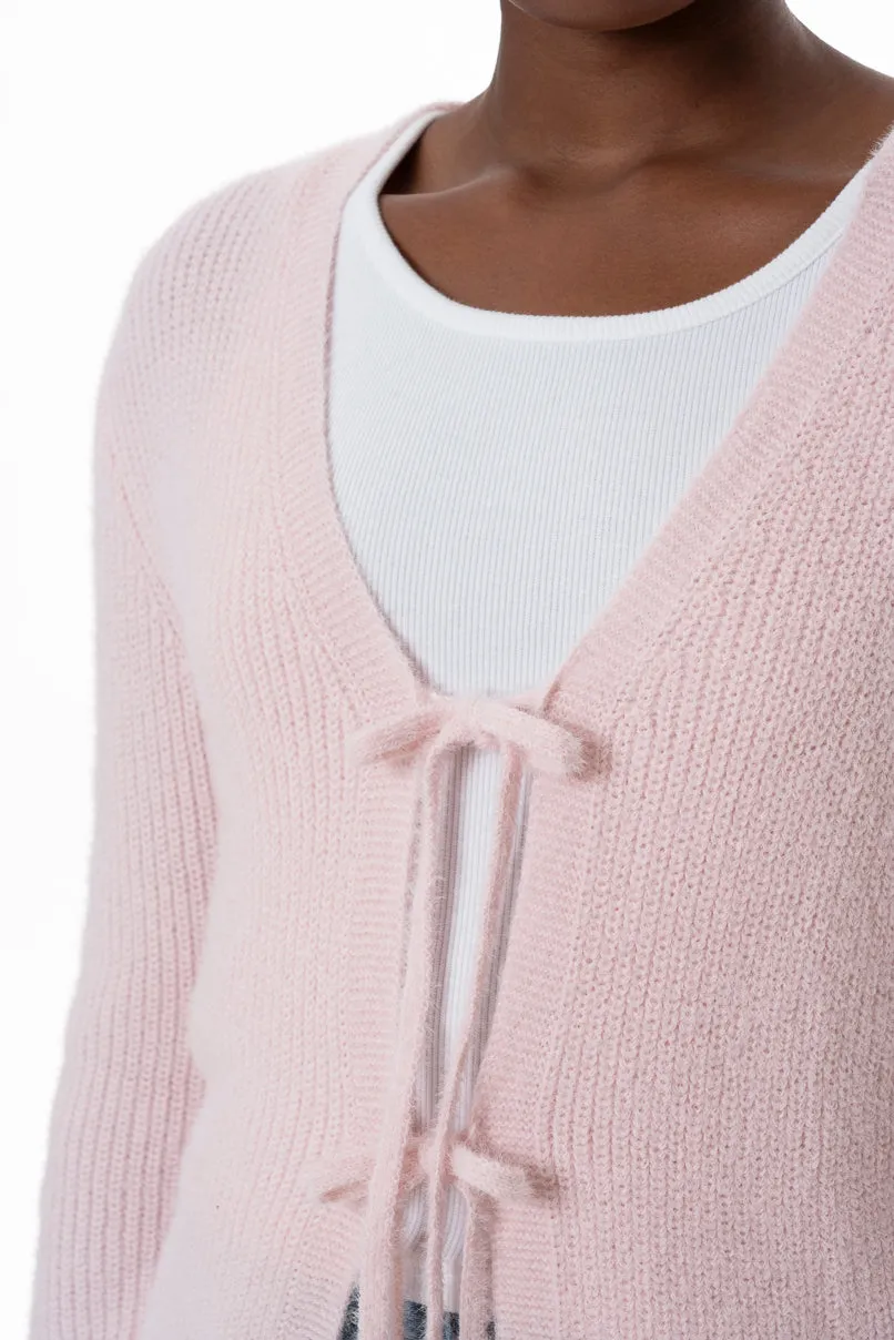 Front Tie Cardigan _ 145657 _ Light Pink sold by Refinery product image thumbnail 4
