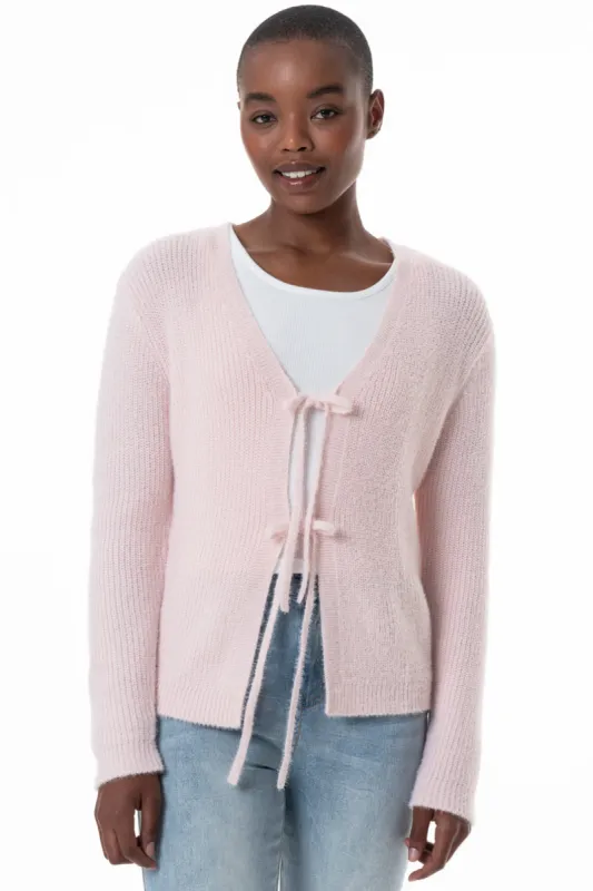Front Tie Cardigan _ 145657 _ Light Pink sold by Refinery