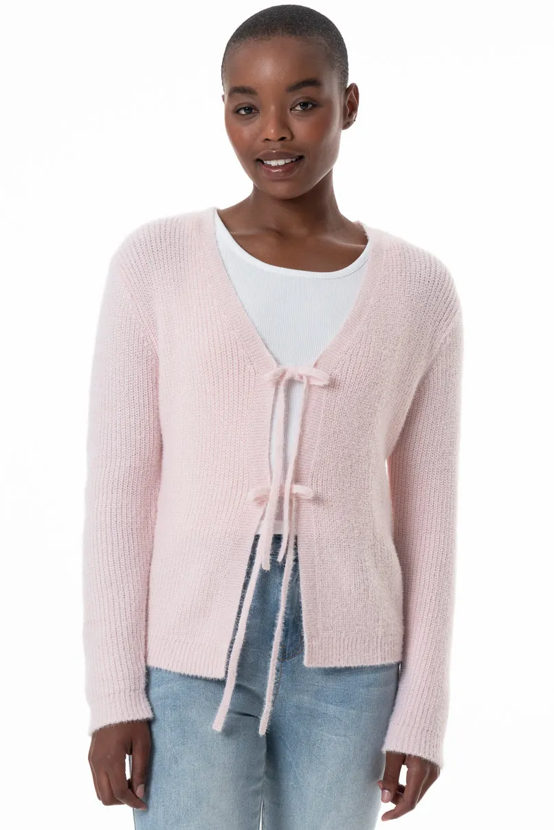 Front Tie Cardigan _ 145657 _ Light Pink sold by Refinery