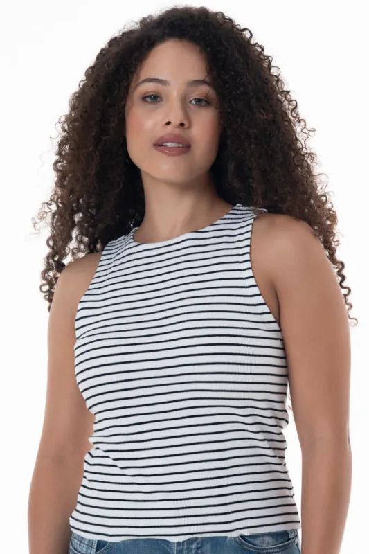 Hi Neck Ribbed Tank _ 146989 _ Optic White sold by Refinery