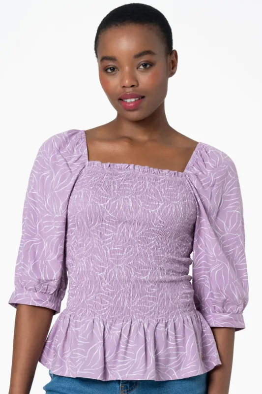 Shirred Top _ 143362 _ Purple sold by Refinery