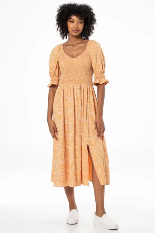 Shirred Midi Dress _ 141332 _ Tan sold by Refinery