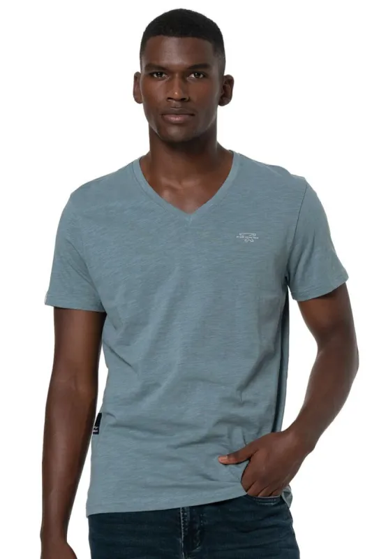 V-Neck T-Shirt _ 137175 _ Blue sold by Refinery