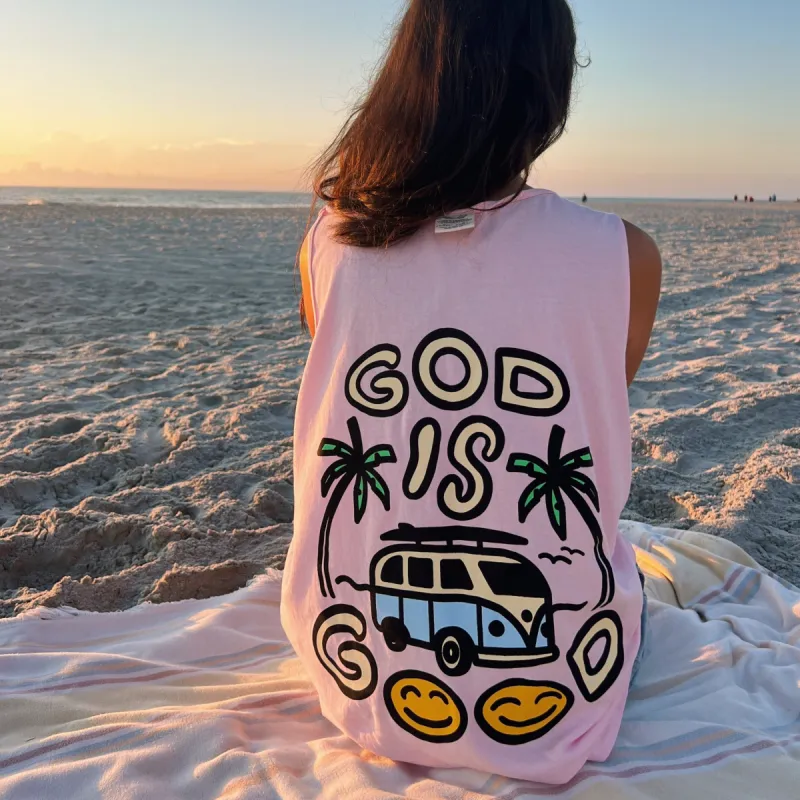 NEW! | "GOD IS GOOD" | PREMIUM COMFORT COLOR BEACH TANK | PINK sold by He Would Love First