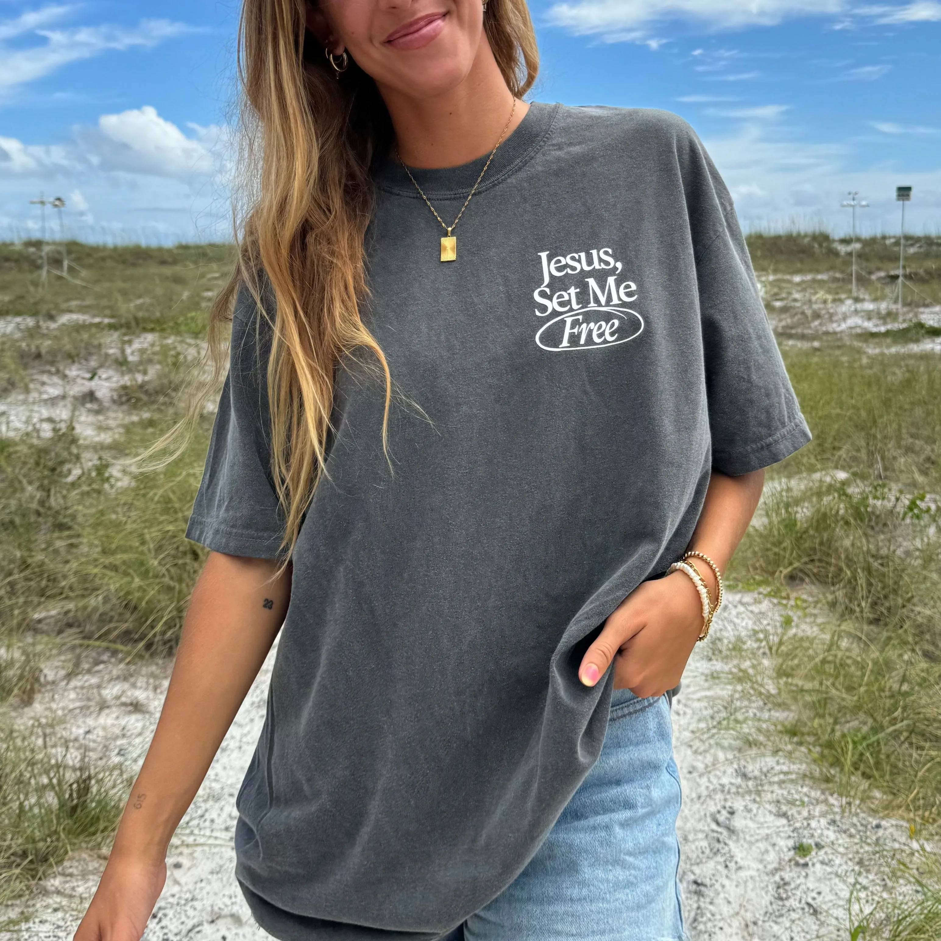 NEW! | JESUS SET ME FREE" PREMIUM COMFORT COLOR TEE | PEPPER sold by He Would Love First