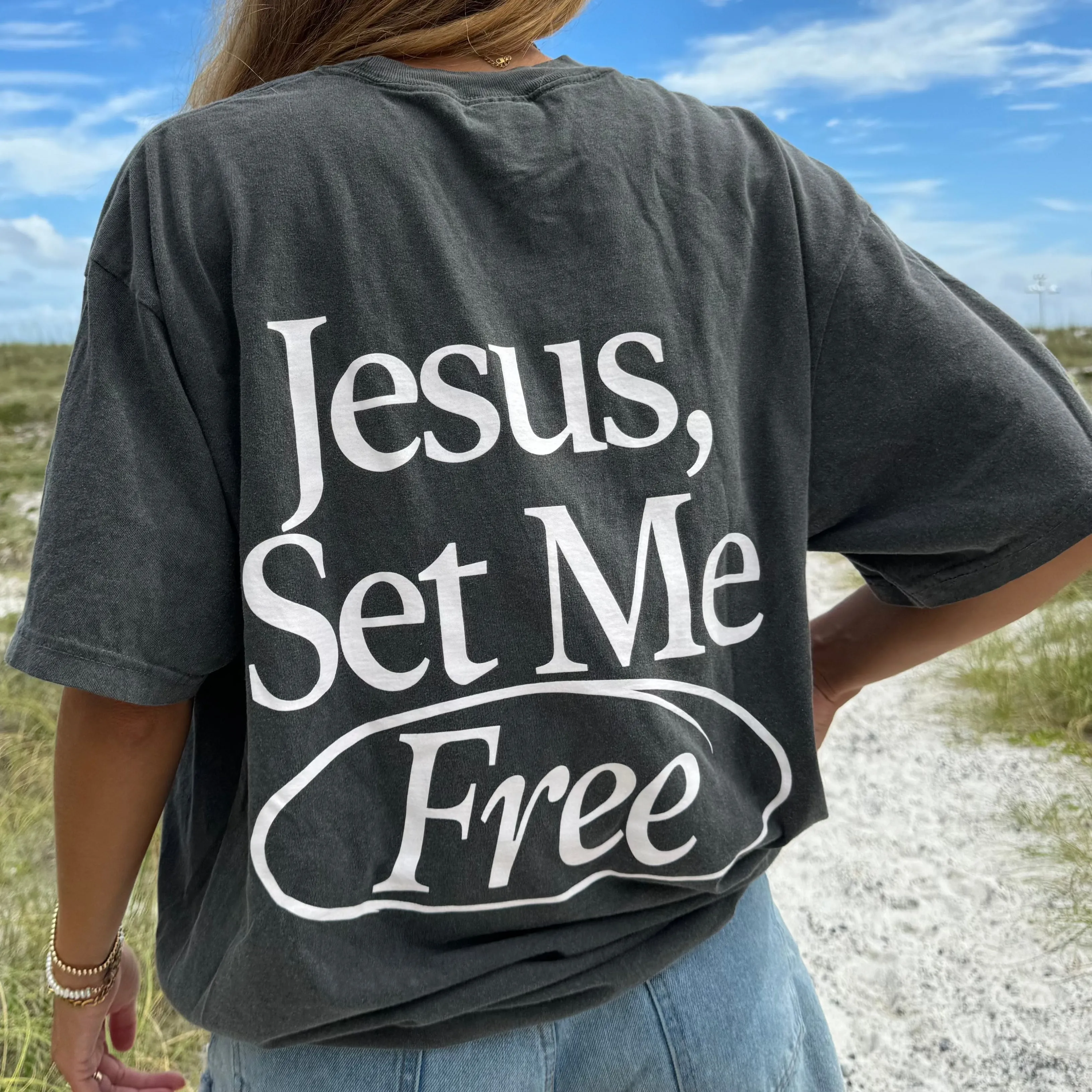 NEW! | JESUS SET ME FREE" PREMIUM COMFORT COLOR TEE | PEPPER sold by He Would Love First product image thumbnail 2