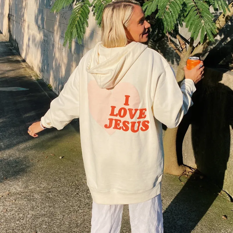 RESTOCK! PUFF PRINT | "I LOVE JESUS" | CREAM | HOODIE sold by He Would Love First