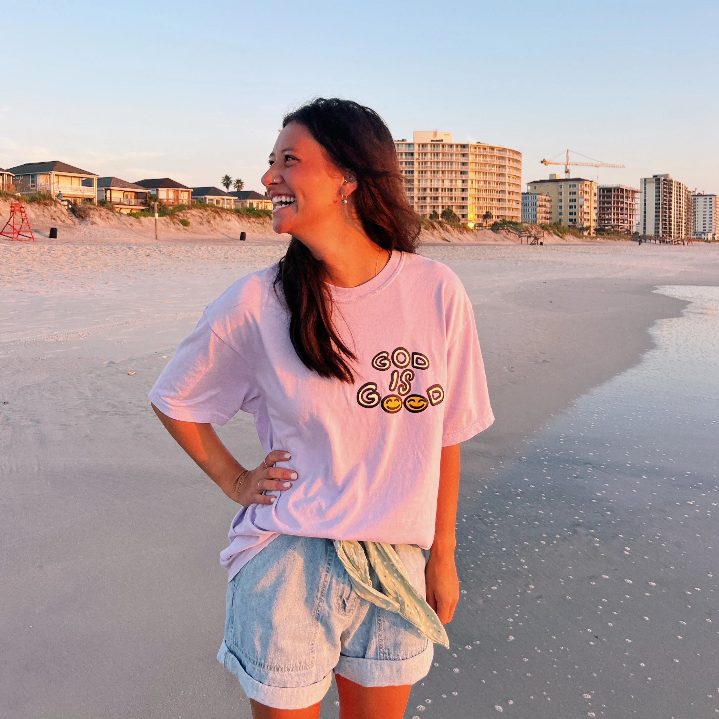 NEW! | PUFF PRINT "GOD IS GOOD" | PREMIUM COMFORT COLOR TEE | ORCHID sold by He Would Love First product image thumbnail 2