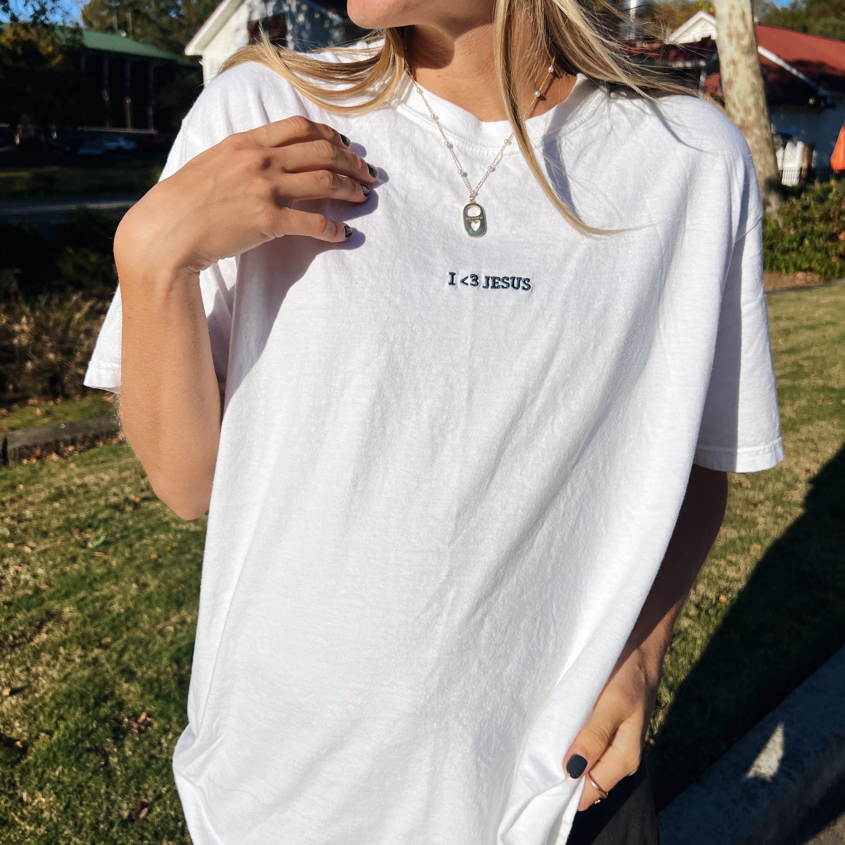 NEW! | "I <3 JESUS" EMBROIDERED COMFORT COLOR TEE | WHITE sold by He Would Love First product image thumbnail 3