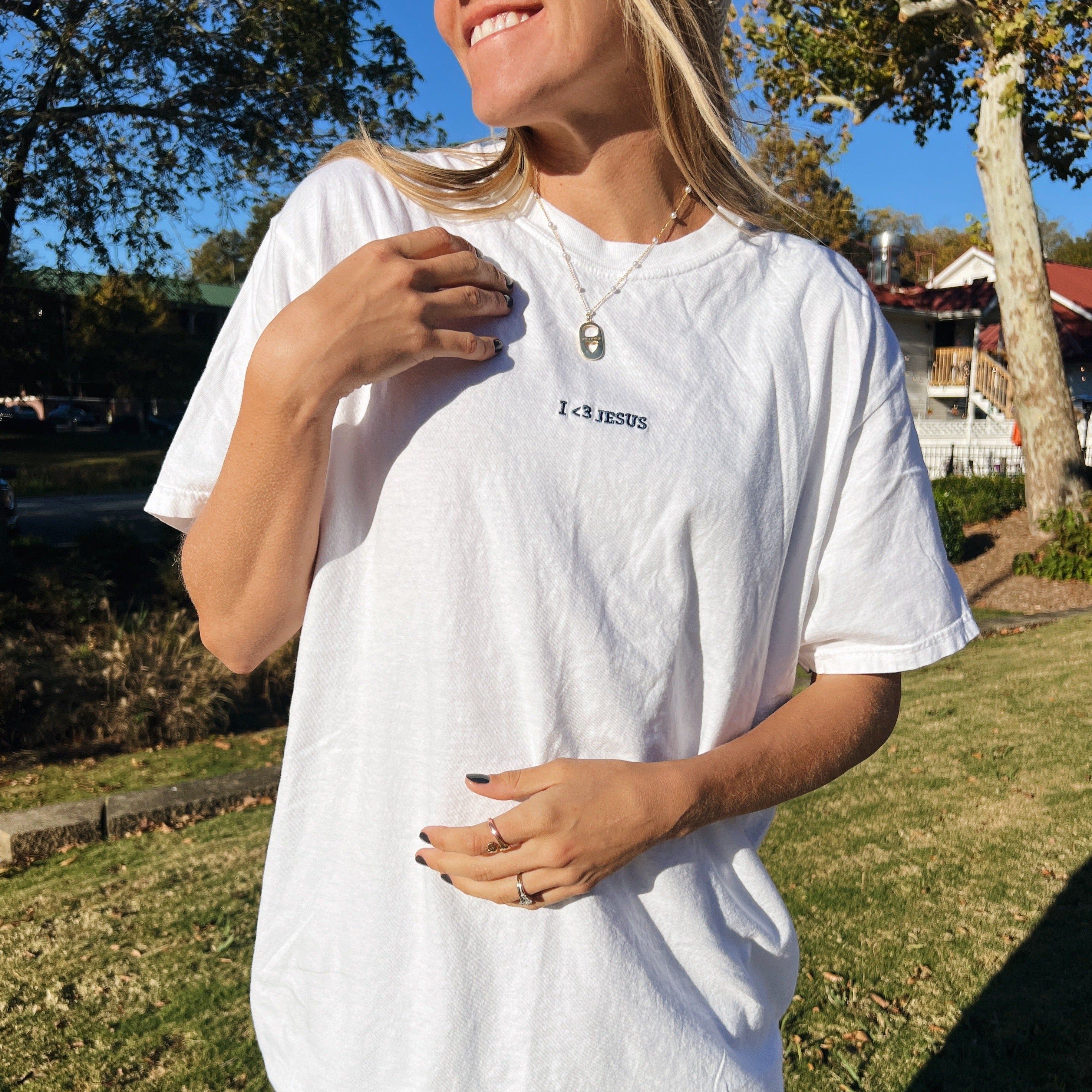 NEW! | "I <3 JESUS" EMBROIDERED COMFORT COLOR TEE | WHITE sold by He Would Love First product image thumbnail 2