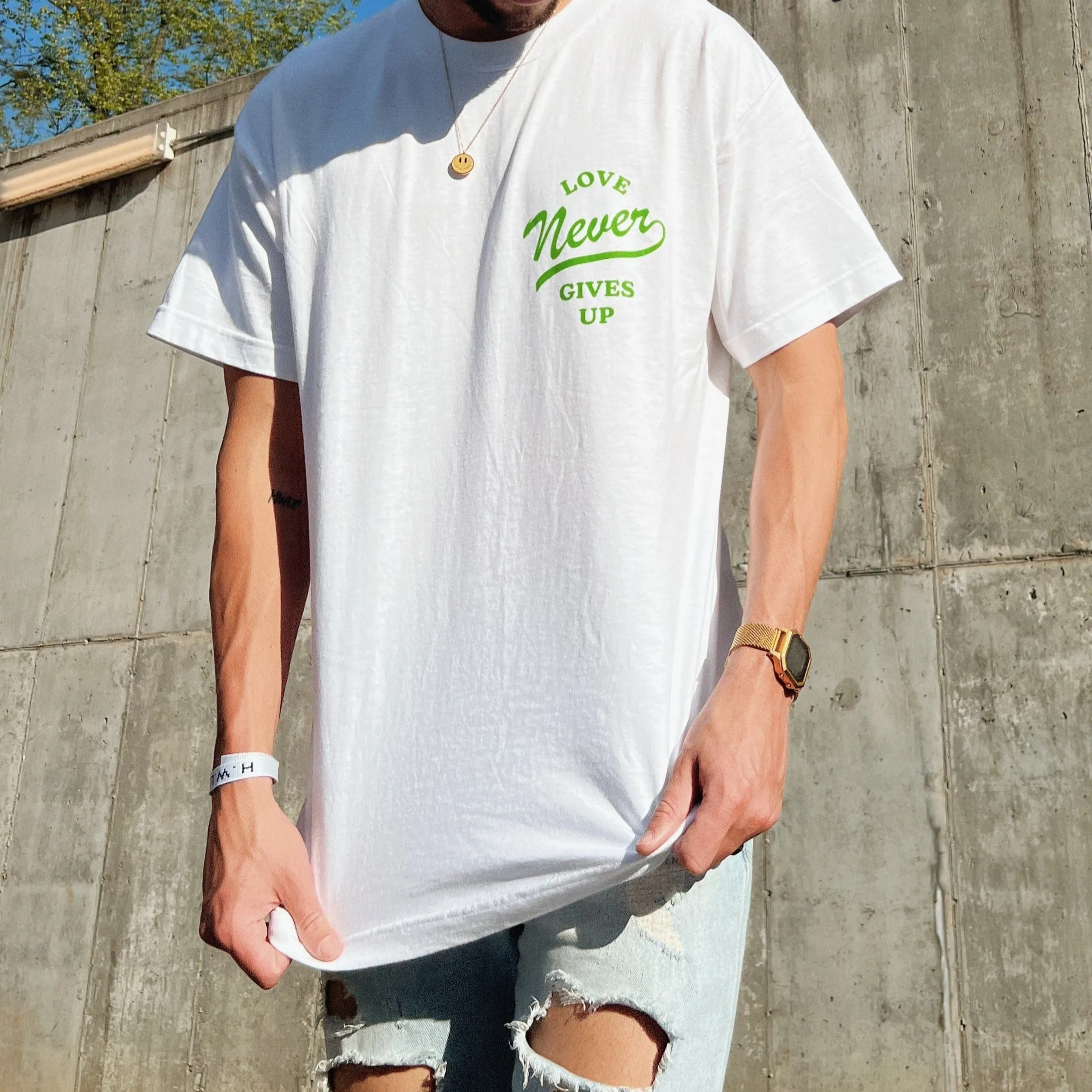 RESTOCK! | "LOVE NEVER GIVES UP" TEE | WHITE sold by He Would Love First product image thumbnail 2