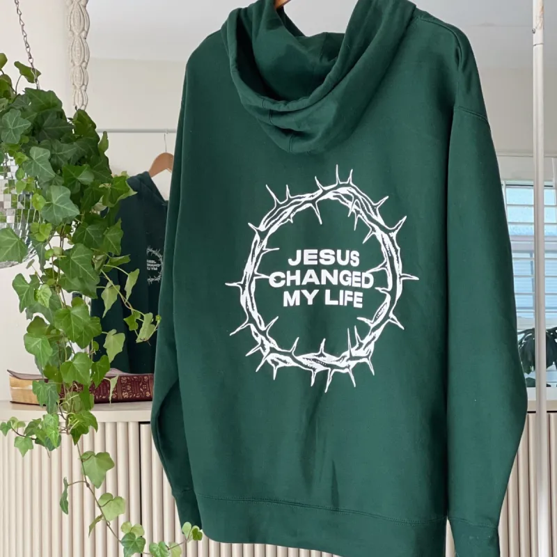 NEW! | "JESUS CHANGED MY LIFE" HOODIE | FOREST GREEN sold by He Would Love First